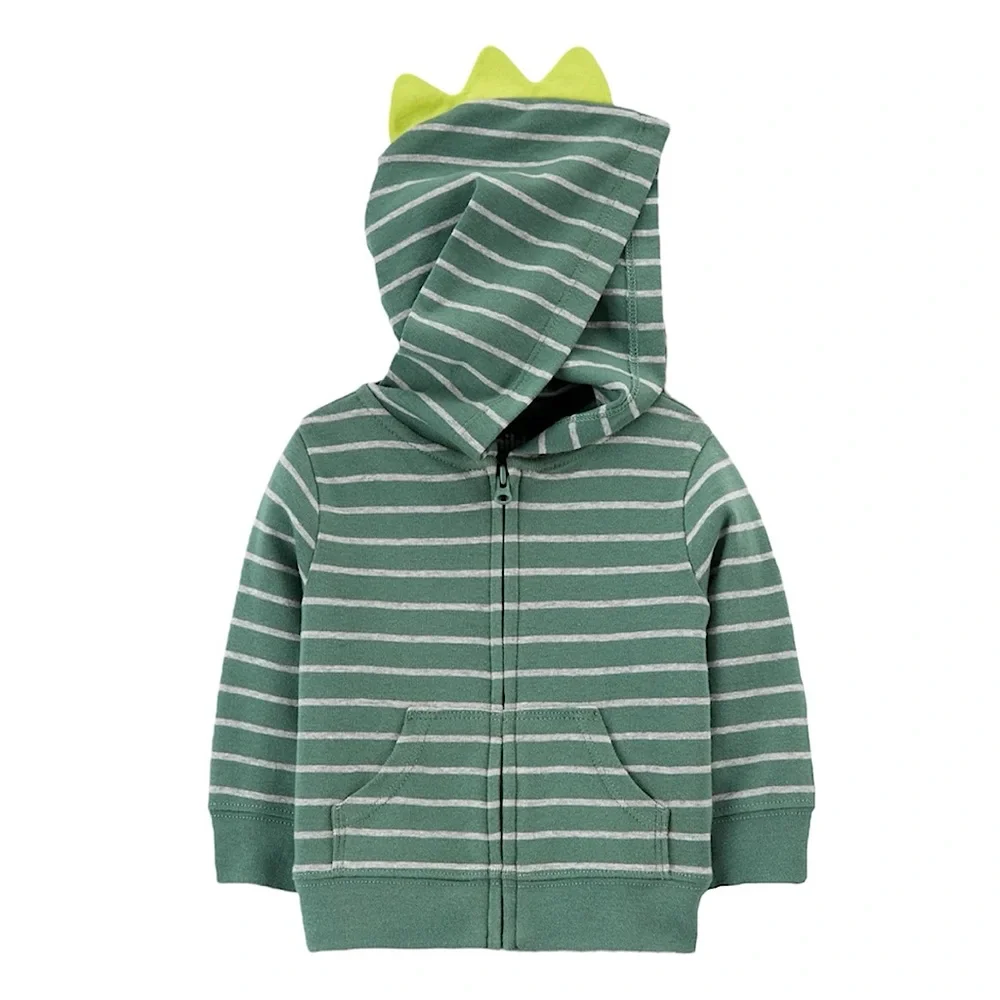 3/$15 🌸 Carter’s Child of Mine Dinosaur Hoodie Green Stripe Zip Up Jacket